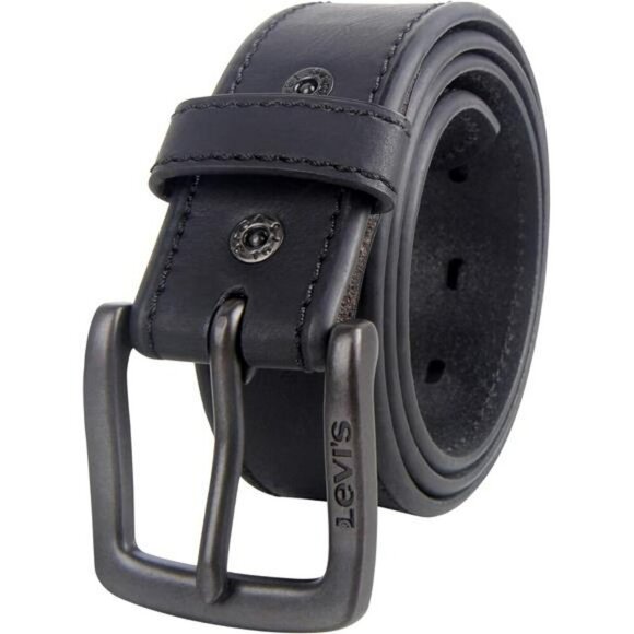 Mens Black Leather Belt Casual Jean Belt with Gunmetal Buckle Everyday Wear - Picture 1 of 7